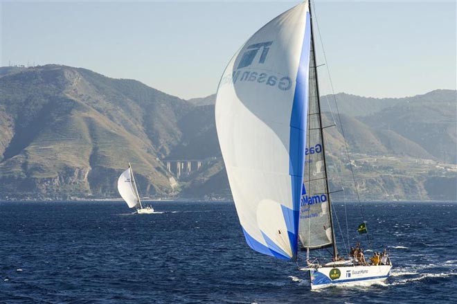 COMANCHE RAIDER II GASANMAMO (MLT) exits the Strait of Messina in breeze. ©  Rolex/ Kurt Arrigo http://www.regattanews.com